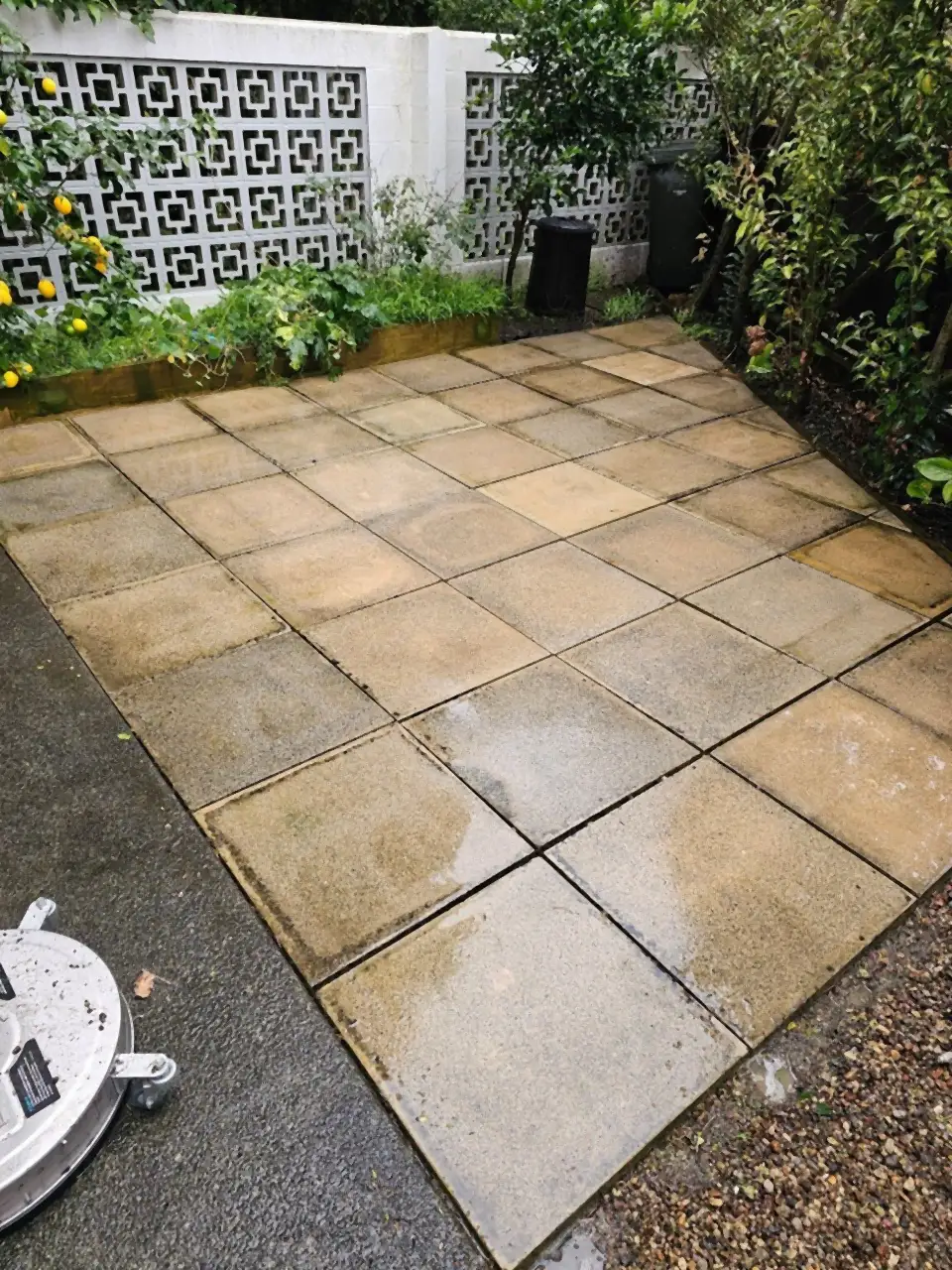 After: The same pavers washed clean and even